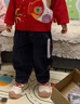 巴拉巴拉【balaOne】童裝兒童牛仔褲春復古卡通寬松紅色新年拜年褲 曬單實(shí)拍圖