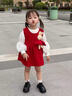 G.duck小黃鴨女童套裝春秋款連衣裙周歲女寶寶公主裙禮服兒童秋冬兩件套 紅色 73 (建議身高63-73CM) 曬單實(shí)拍圖