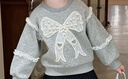 梔了成長(cháng)記梔了成長(cháng)記童裝女童蕾絲蝴蝶結釘珠衛衣秋季兒童寶寶韓版套頭上衣 灰色 上衣 140 曬單實(shí)拍圖