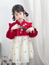 班喜迪女童連衣裙春裝新款女寶寶周歲禮服新中式裙子兒童網(wǎng)紗公主裙春秋 紅色 110 曬單實(shí)拍圖