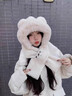 南木熊小熊耳朵帽子圍巾一體女春季保暖百搭防風(fēng)加絨加厚毛絨圍脖雷鋒帽 米白色 曬單實(shí)拍圖