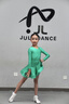 企魅(QVEI)拉丁舞賽服高級演出練功套裝女童專(zhuān)業(yè)標準比賽規定分體套裝 青草綠（有魚(yú)骨） 120cm 曬單實(shí)拍圖