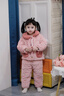 歐姆熊女童秋冬季三層夾棉睡衣2025新款寶寶冬季加絨加厚兒童冬裝家居服 粉色 120 120cm 曬單實(shí)拍圖