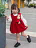 G.duck小黃鴨女童套裝春秋款連衣裙周歲女寶寶公主裙禮服兒童秋冬兩件套 紅色 73 (建議身高63-73CM) 曬單實(shí)拍圖
