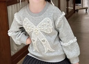 梔了成長(cháng)記梔了成長(cháng)記童裝女童蕾絲蝴蝶結釘珠衛衣秋季兒童寶寶韓版套頭上衣 灰色 上衣 140 曬單實(shí)拍圖