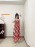 茵曼（INMAN）海邊度假風(fēng)印花打攬吊帶連衣裙2026春季女裝新款無(wú)袖新年紅色裙子 紅色 S 曬單實(shí)拍圖