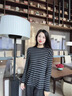 塔馳密司（touchmiss）女裝針織衫冬季新款揚子紗羊毛條紋長(cháng)袖針織衫上衣 黑灰拼條. L 125斤以上 曬單實(shí)拍圖