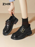 ZHR英倫單鞋女復古輕便樂(lè )福鞋子女粗跟厚底百搭小皮鞋 JF135 黑色 38 曬單實(shí)拍圖