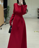 GARNUO紅色長(cháng)袖連衣裙子女春秋冬法式氣質(zhì)訂婚禮服裙新娘敬酒服收腰長(cháng)裙 紅色【長(cháng)袖長(cháng)款】 S 【80-100斤】 曬單實(shí)拍圖