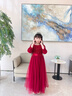 衣諾坊女童晚禮服公主裙酒紅長(cháng)裙主持人兒童小女孩鋼琴演奏演出服 140 曬單實(shí)拍圖