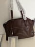 裘真新年禮物【明星同款】植鞣牛皮羊皮元寶保齡球包大容量通勤包女 咖啡色-大號(羊皮） 曬單實(shí)拍圖
