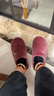 回力棉拖鞋女士居家厚底保暖防滑情侶室內毛絨棉鞋女款0179 皮紅38-39 曬單實(shí)拍圖