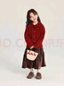 布丁哈魯女童牛角扣紅色開(kāi)衫毛衣秋冬新款中大童針織花紋毛衣兒童可愛(ài)上衣 曬單實(shí)拍圖