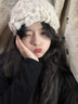 槿城超美韓版兔毛發(fā)帶帽子女寬秋冬保暖手工頭飾頭套發(fā)箍帽毛毛絨發(fā)帶 白色 曬單實(shí)拍圖
