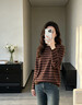 NAOTIEA納奧蒂爾小帆船條紋圓領(lǐng)打底T恤衫女2026春秋款品牌保暖內搭上衣 粉咖色 M  ( 建議80-105斤） 曬單實(shí)拍圖