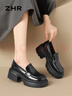 ZHR樂(lè )福鞋女增高厚底學(xué)院風(fēng)單鞋女百搭黑色皮鞋女 AH551 黑色 39  曬單實(shí)拍圖