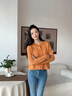 Olrain歐芮兒簡(jiǎn)約鏤空短款針織開(kāi)衫女裝春季新款氣質(zhì)休閑外套 橙色 M 曬單實(shí)拍圖