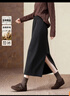 德瑪納【桑蠶絲綿羊毛混紡】秋季通勤松緊腰后中開(kāi)叉直筒中長(cháng)女式半身裙 曬單實(shí)拍圖