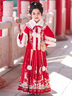 芭米諾漢服女童冬款拜年服新年國風(fēng)秋冬裝馬面裙冬季兒童唐裝 紅色 140 曬單實(shí)拍圖