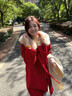 春乏紅色雙面絨呢子大衣女2025秋冬季新款結婚新娘大毛領(lǐng)毛呢外套女 紅色 M 建議115-125斤 曬單實(shí)拍圖