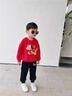 WASSUP WKENG聯(lián)名兒童紅色加絨圓領(lǐng)衛衣套裝2026馬年12歲男女童本命年拜年衣服 紅色+黑褲子（春秋款） 130 130cm 兒童尺碼推薦【46-55斤】 曬單實(shí)拍圖