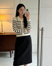 NAOTIEA納奧蒂爾小帆船撞色條紋翻領(lǐng)針織開(kāi)衫女2026春季新款內搭顯瘦毛衣 米白 M （建議80-100斤） 曬單實(shí)拍圖