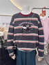 LDBE條紋撞色長(cháng)袖t恤女秋冬寬松百搭小眾設計感韓系圓領(lǐng)上衣打底衫ins 深灰色 M 80-120斤 曬單實(shí)拍圖