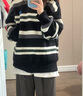 PSO Brand情侶裝針織衫男可愛(ài)小狗撞色條紋仿馬海毛毛衣女秋冬季打底衫 墨黑色 Black M 曬單實(shí)拍圖
