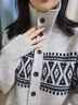 金菊綿羊毛100%毛衣2025秋冬新款幾何提花針織衫開(kāi)衫復古潮流羊毛衫女 曬單實(shí)拍圖