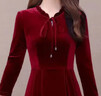 秋冬季新款大碼200斤金絲絨連衣裙女?huà)寢屟b寬松顯瘦復古氣質(zhì)過(guò)膝 酒紅色 4XL 【建議146-165斤】 曬單實(shí)拍圖