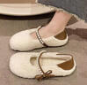 梵昇昱 毛毛鞋女冬全包跟豆豆鞋加絨保暖一腳蹬辦公室小香風(fēng)圓頭平底鞋 珍珠豆豆鞋米白色【36】 曬單實(shí)拍圖