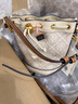 湯麗柏琦（Tory Burch）T MONOGRAM 單肩手提斜挎包TB女包 提花斜挎水桶包 80534-254 杏仁白色 小號 曬單實(shí)拍圖