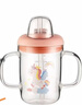 富光兒童牛奶杯帶刻度 寶寶沖泡奶粉吸管水杯耐熱玻璃杯子男女果汁杯 粉色 350ml 曬單實(shí)拍圖