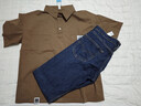 短袖polo衫男夏季工裝襯衫日系復古翻領(lǐng)5分半袖設計感T恤痞帥襯衣 棕色 2XL 曬單實(shí)拍圖