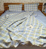 無(wú)印良品100%純棉四件套床上用品全棉床單枕套被套200*230cm1.5/1.8米床 藍格 曬單實(shí)拍圖