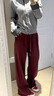拉夏貝爾（La Chapelle）馬年紅色闊腿休閑褲女2026秋冬季新款高腰垂感加絨加厚保暖直筒褲 曬單實(shí)拍圖