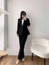 晨芙職業(yè)裝西裝套裝女時(shí)尚白領(lǐng)西服外套氣質(zhì)女神范通勤面試正裝工作服 黑色西裝+大腳褲 M 建議90-100斤 曬單實(shí)拍圖