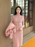 歌力思（ELLASSAY）【羊毛山羊絨真兩件】26春新款國風(fēng)新中式針織中長(cháng)連衣裙女A-M099 裸粉色 S 曬單實(shí)拍圖