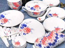 紅牡丹景德鎮骨瓷碗具套裝高溫釉下彩陶瓷餐具整套中式家用碗碟喬遷碗盤(pán) 富貴牡丹58件套禮盒裝 曬單實(shí)拍圖