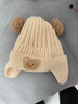 兔兔大文嬰幼兒帽子秋冬季0-6-12個(gè)月加厚保暖護耳一體兒童針織帽3歲寶寶 小熊護耳米白，棉布內里 頭圍42-50cm（建議0-3歲） 曬單實(shí)拍圖