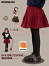 moonkids兒童冬裝短裙秋冬紅色女童燈芯絨公主裙加厚新年半身裙過(guò)年服冬 曬單實(shí)拍圖