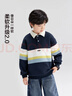 左西童裝男童Polo衫衛衣2025新款潮兒童條紋加絨套頭衫潮 藏青色 160 曬單實(shí)拍圖