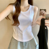 俞兆林小吊帶背心女魚(yú)骨螺紋修身顯瘦胖MM外穿辣妹無(wú)袖T恤上衣白色秋冬 曬單實(shí)拍圖