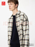 優(yōu)衣庫男女裝法蘭絨格子襯衫長(cháng)袖襯衣薄外套481225 481225/30淺米色 M 曬單實(shí)拍圖