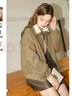 庫恩瑪維插肩袖毛呢外套女2024年秋冬新款方領(lǐng)夾克K35229 卡其 S 曬單實(shí)拍圖