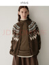 INSISFEMME美麗諾綿羊毛北歐風(fēng)文藝復古費爾島針織圓領(lǐng)開(kāi)衫外套 馬德里棕 L 曬單實(shí)拍圖