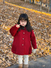 迪士尼（Disney）拜年服紅色毛呢大衣26年新春馬年洋氣新年紅外套女童連帽上衣120 曬單實(shí)拍圖