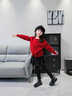 NICKYBABY女童裙子套裝秋冬本命年兒童紅色圣誕毛衣洋氣冬裝大童新年拜年服 2166黑色【假兩件加絨】 120 cm 曬單實(shí)拍圖