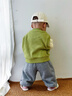 嘟嘟家【立體小玩偶】男童春季長(cháng)袖套裝兒童休閑三件套春裝女童針織背心 綠色 90 曬單實(shí)拍圖