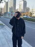 羅蒙（ROMON）美式連帽毛衣男士秋冬季潮牌休閑套頭針織衛衣寬松情侶高級感衣服 黑色 2XL 140-155斤 曬單實(shí)拍圖